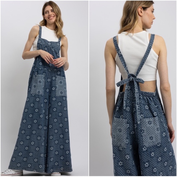 Bluevelvet Floral Blue Women's Jeans Overalls - Picture 1 of 2